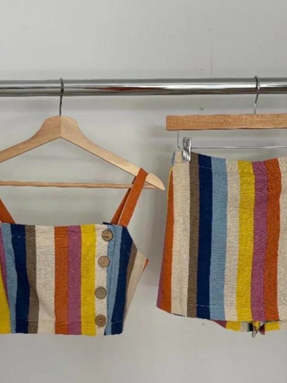 Multi-colored vertical striped set with buttons